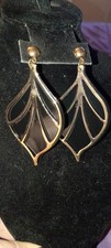Pair of Leaf Vine Drop Earrings, Gold-Tone, listing 6