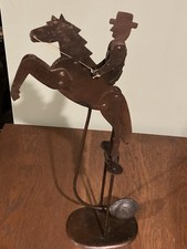 Hand-Painted Tin Medieval Lady on Horseback Balance Toy / Pendulum Figure on Stand
