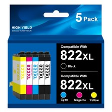 Compatible Replacement Ink Cartridges for Epson 822XL, 5-Pack (Black, Cyan, Magenta, Yellow) — listing 2