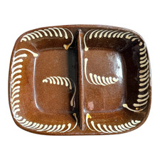 Vintage Redware-Style Slip-Decorated Pottery Bowl with Fruit Basket Motif — listing 2