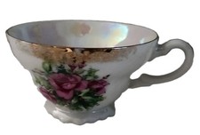 Vintage Lusterware Pedestal Teacup with Pink Rose Motif and Gold Trim — listing 4