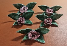 Porcelain Sculpted Rose Place Card Holder, Deep Pink/Magenta Bloom with Green Leaf — listing 5