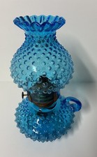 Fenton Hand-Painted Milk Glass Ruffled Shade Electric Hurricane Table Lamp with Winter Scene — listing 5