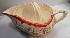 Ceramic Citrus Juicer/Reamer with Blue Stripe and Folk Floral Motif, listing 4