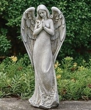 Cast Concrete Kneeling Praying Angel Garden Statue with Detailed Wings — listing 2