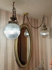Vintage Hollywood Regency Double Swag Pendant Light with Pressed Glass Globes on 60" Chain — listing 3