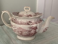 Red Transferware Teapot with Exotic Bird & Floral Pattern