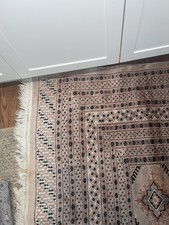 Hand-Knotted Persian-Style Wool Area Rug, Red Field with Navy Border, Allover Floral Design, approx 8x10 — listing 2