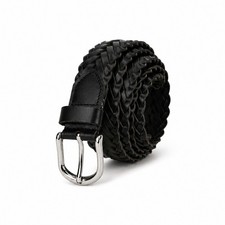 Vintage Braided Brown Leather Belt with Ornate Silver-Tone Buckle and End Cap — listing 6
