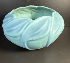 Briggle Ming Van Briggle Squat Vase Ming Turquoise Blue Leaf Design — listing 3