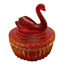 Jeannette Glass Amberina Swan Covered Powder Jar / Trinket Box — listing 2