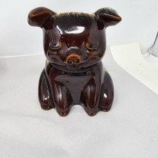 Vintage Brown Drip Glaze Ceramic Pig Cookie Jar / Figural Bank