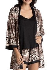 Linea Donatella Women's Ivory Satin Long Robe with Polka Dot Pattern and Lace Trim, Size L