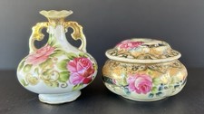 Vintage Hand-Painted Porcelain Rose Motif Small Dish / Nappy with Gold Rim, Made in Japan — listing 5