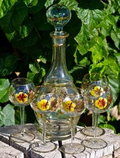 Vintage Gold Floral Band Cordial/Sherry Glasses with Decanter Set — listing 2