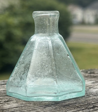 Antique Green Glass Octagonal Cone Ink Bottle (Umbrella Inkwell), circa 1840-1860, 2.5 inch — listing 5