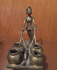 West African Bronze Lost-Wax Figural Sculptures - Two Figures Sharing Bowl and Standing Woman with Staff — listing 4