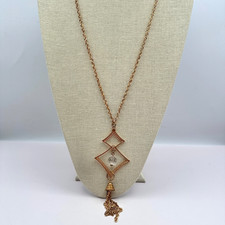 Vintage Gold-Tone Geometric Link Chain Tassel Necklace — listing 4
