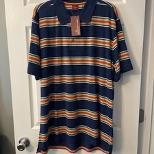 Junction West Men's Mercerized Cotton Textured Stripe Polo Shirt, Size XXL, Aqua/Teal
