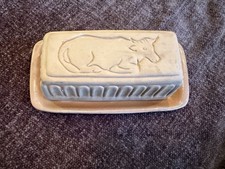 Vintage Terracotta Redware Covered Butter Dish with Embossed Floral Swag Motif — listing 6