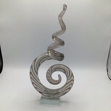 Hand-Blown Art Glass Pitcher with Swirled White, Red & Blue Ribbon Design