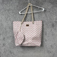 Caribbean Joe Tropical Print Canvas Tote Pocketbook, Multi with White Leather Trim — listing 5