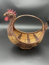 Carved Wood Rooster Head & Tail Woven Rattan Storage Basket — listing 3