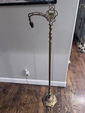 Turned Pine Wood Floor Lamp with Burlap Drum Shade — listing 3