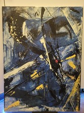 Large Mixed Media Abstract Autumn Leaves Painting, Signed, Framed — listing 3