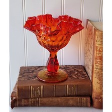 Amberina Ruffled Pedestal Compote / Footed Candy Dish with Ribbed Optic Pattern — listing 2