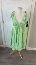 Green Gingham Check Tiered Babydoll Sundress with Ruffle Straps — listing 6