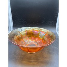 Vintage Marigold Carnival Glass Ruffled Bowl with Crackle/Tree Bark Texture, 7.5 inches — listing 4