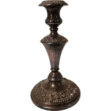 Vintage English Silver-on-Copper Repoussé Candlestick with Acanthus Scroll Border — listing 2