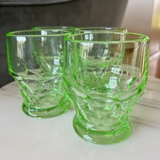 Vintage Green Uranium Glass Tumbler with Etched Floral Design, 5.5 inches — listing 4
