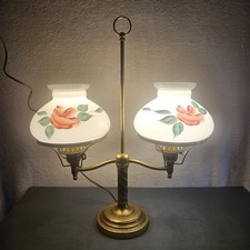 Vintage Brass Double-Arm Student Desk Lamp with Ruffled Prismatic Glass Shades — listing 5