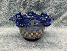 Vintage Carnival Glass Small Basketweave Bowl, Amber/Marigold Iridescent, 4.5 inches