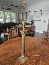 Antique Converted Brass Oil Lamp Table Lamp with Corinthian Column and Marble Base, 18" Tall