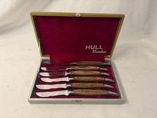 Mixed Lot of 5 Vintage Stainless Steel Dinner Knives, Various Ornate Handle Patterns — listing 3