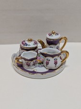 Limoges France Miniature Porcelain Teapot Burgundy Courting Couple — listing 4