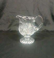Vintage Cut Crystal Footed Creamer with Star-Burst Base, Clear, 5" x 4" x 4" Tall