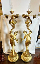 Antique Figural Spelter Table Lamp with Seated Classical Maiden and Frilled Glass Shades — listing 5