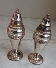 Vintage Silverplate Salt & Pepper Shakers, Tall Paneled Form with Acorn Finials, Pair — listing 6