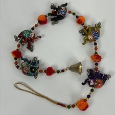Pair of Indian Beaded Fabric Elephant & Camel Wall Hanging Garlands with Brass Bells — listing 4