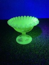 Fenton Custard Satin Uranium Glass Footed Compote, 5.5 inches — listing 3