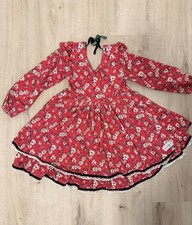 Makena Lane Girls' Apple Print Pinafore Dress with Eyelet Lace Trim, Size 3