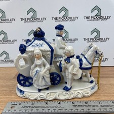 Vintage Porcelain Horse-Drawn Coach Figurine with Colonial Figures and Gold Trim — listing 4