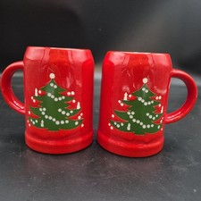 Vintage Red Glazed Ceramic Tankard Pitcher with Embossed Crest — listing 3