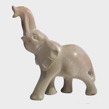 Hand-Carved Gray Marble Elephant Figurine with Raised Trunk and Bone/Resin Tusks — listing 5