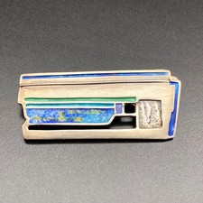 Handmade Enameled Copper Abstract Brooch/Cabochon with Metallic Luster Glaze