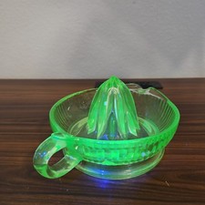 Vintage Green Uranium (Vaseline) Glass Reamer Juicer with Spout and Handle — listing 3